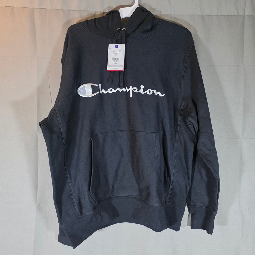 Champion Iconic Pullover Hoodie Mens XL Black Essential Weave CPU000FH01005 NWT